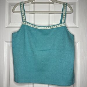 St. John Aqua Blue Knit Camisole w/ Cream Trim | Santana Knit | Size L
